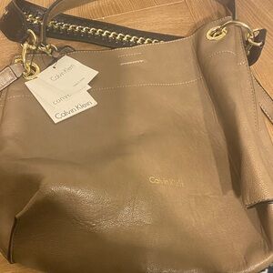 Calvin Klein Tan Leather Shoulder Bag